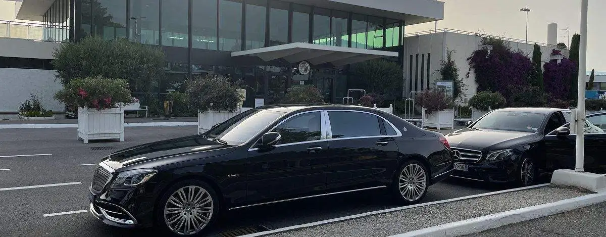 Mercedes S class Maybach on the parking of the private jet airport of Cannes