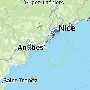 Map of the flight tracking at Nice airport